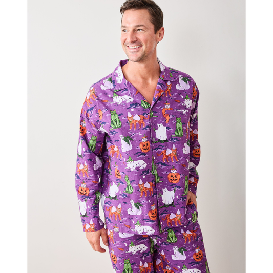 Halloween House Cats - Men's Long PJ Set - Purple Tonic