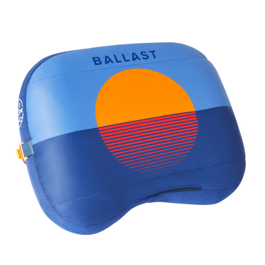Blue and orange inflatable ballast bag with 'BALLAST' branding on a white background