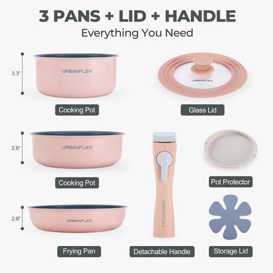 Pink and gray kitchen tool with 'BUILT TO LAST' text and durability icons on a light background