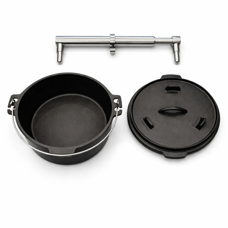 Black pot with lid and handle on a white background