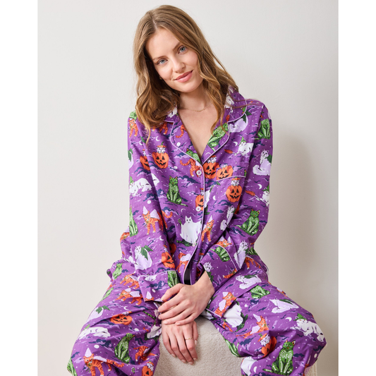 Halloween House Cats - Long PJ Set - Purple Tonic
