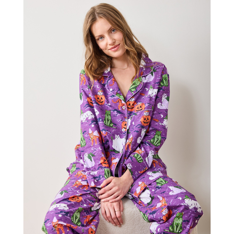 Halloween House Cats - Long PJ Set - Purple Tonic
