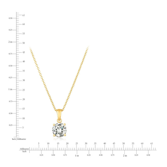 Gold necklace with a diamond pendant on a white background
