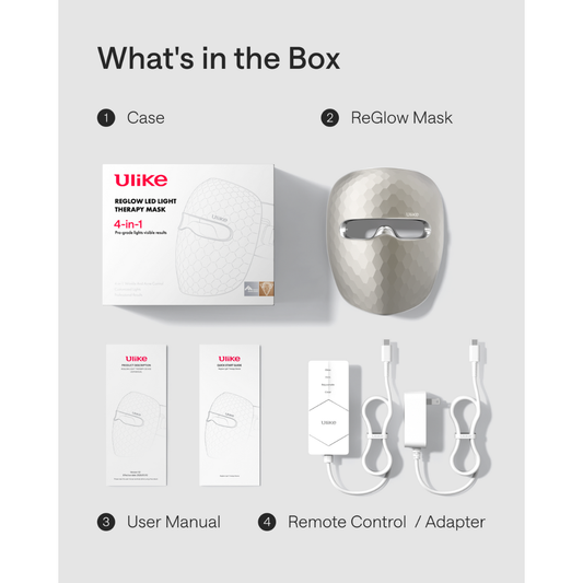 Beauty device with red light panel and metallic cover on a white background