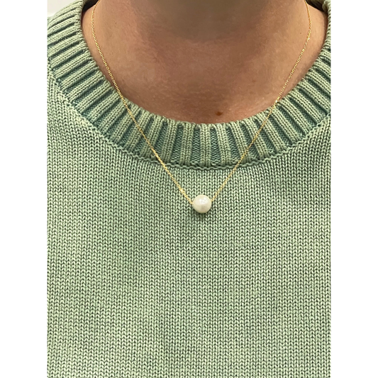 Signature Floating Pearl Necklace on Gold Chain - Gold and White