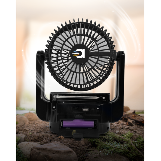 AirBro-Rechargeable Fan & Speaker – AM/FM/SW Radio, 3-Speed Fan, Bluetooth, MP3, Type-C Charging