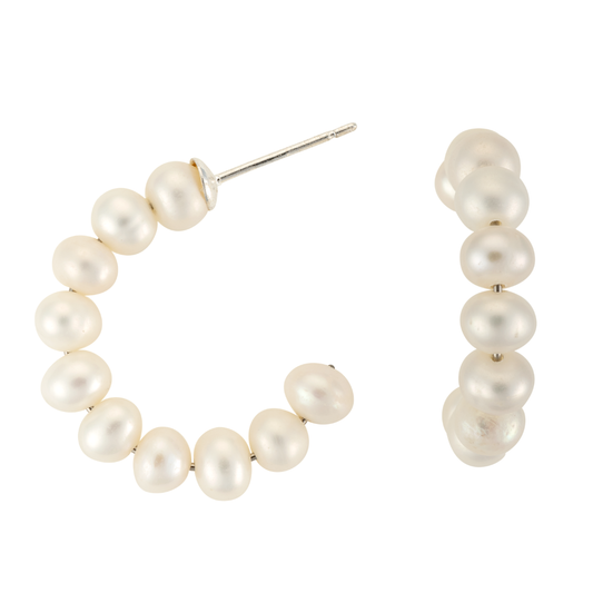Stacked Freshwater Pearl Hoops - Gold