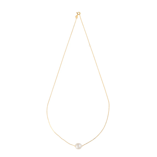 Signature Floating Pearl Necklace on Gold Chain - Gold and White