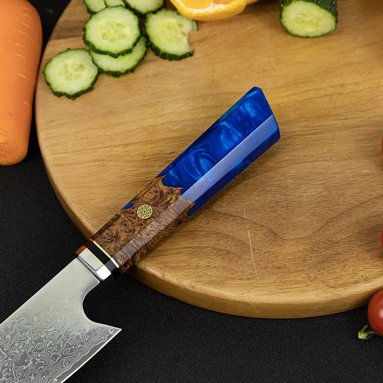Kiritsuke Damascus Japanese Chef Knife - Sappphire Blue