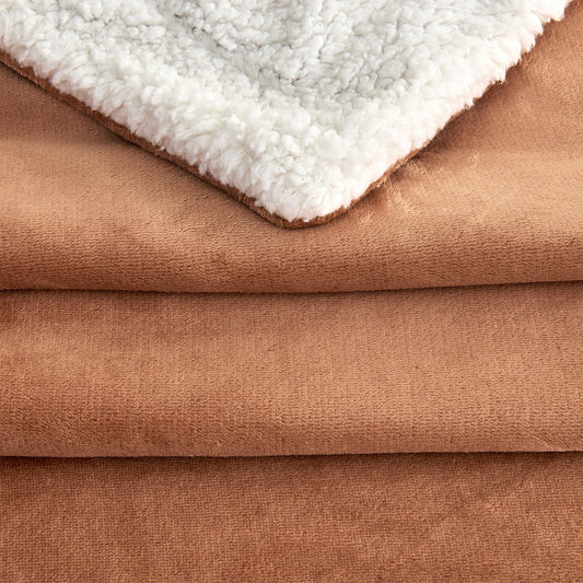 Ultra-Soft Velvet Plush Reversible Sherpa Fleece Blanket - Terracotta