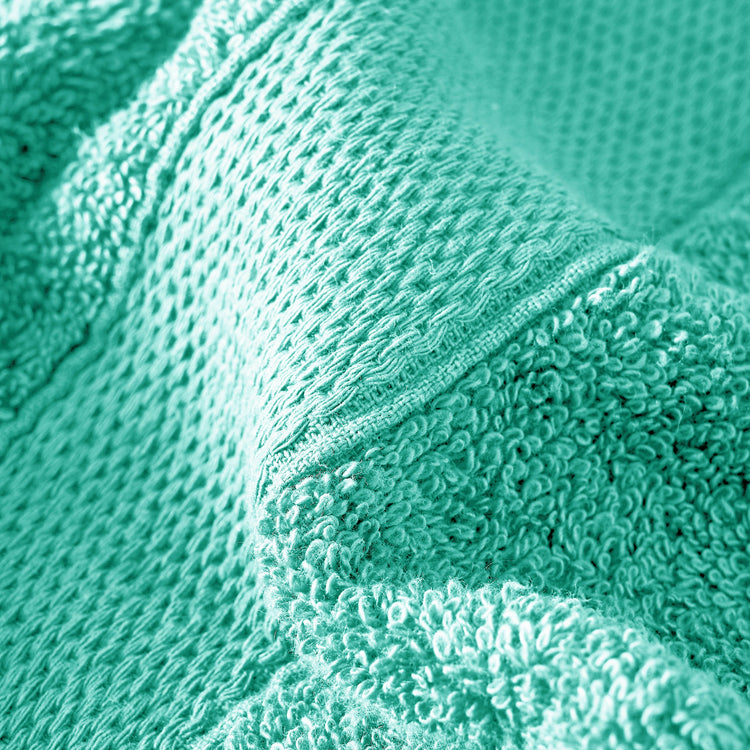 Close-up of a teal towel with textured surface
