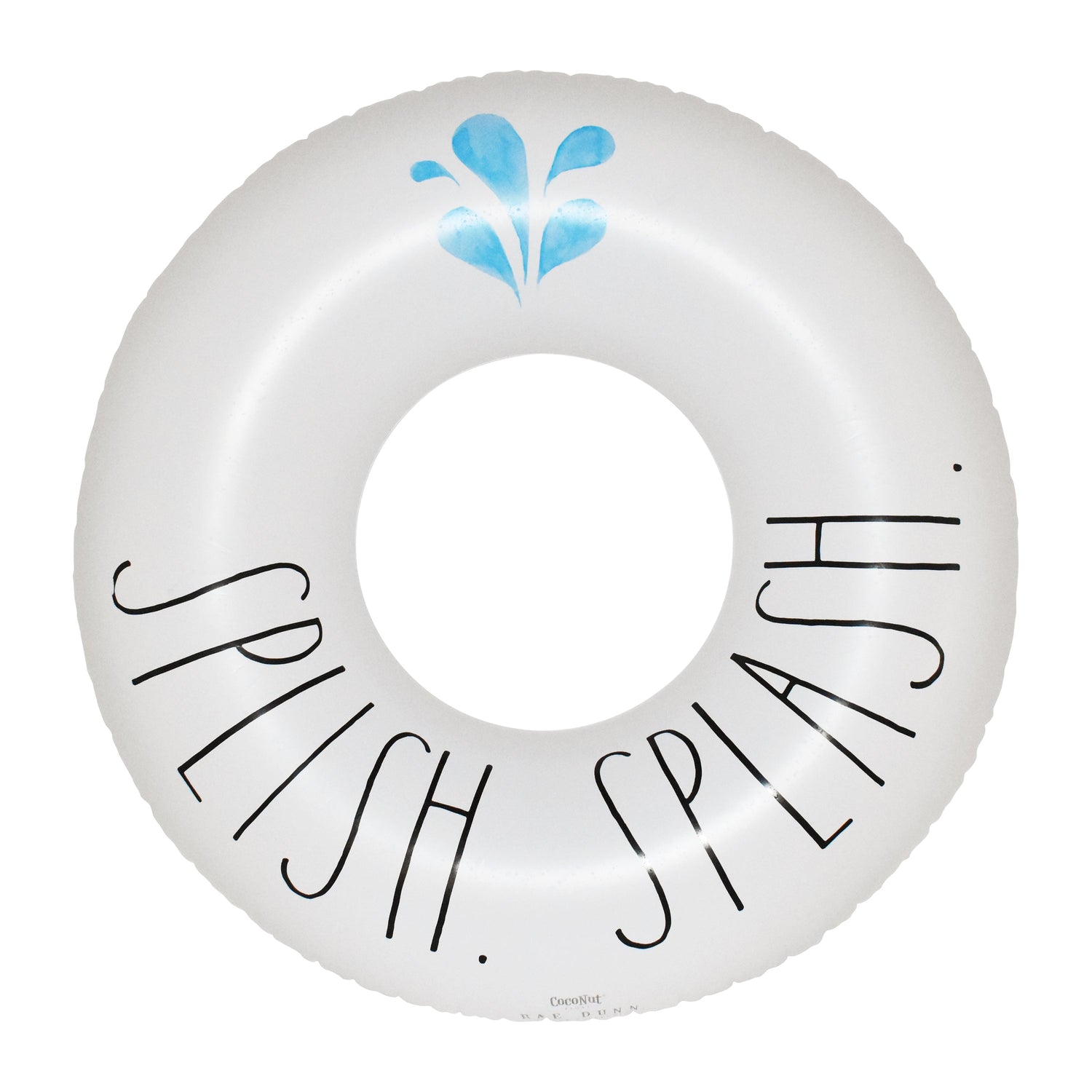 White inflatable ring with 'Splash' text and blue water droplet design on a white background