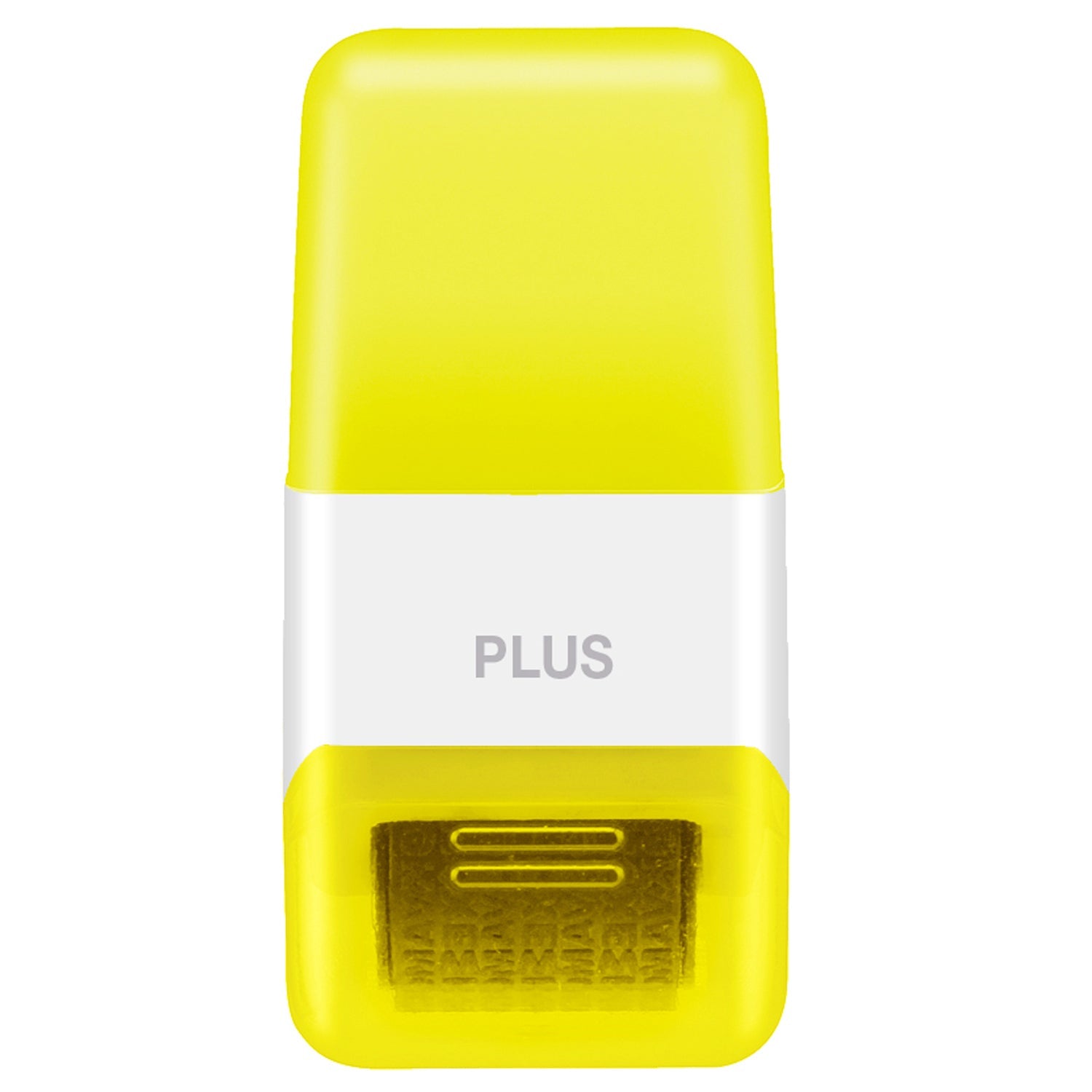 Yellow and white device with 'PLUS' branding on a white background
