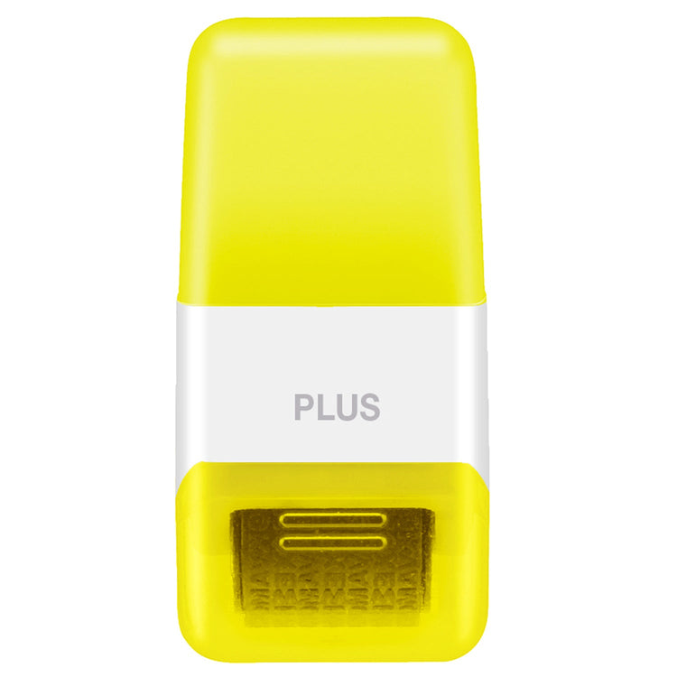 Yellow and white device with 'PLUS' branding on a white background