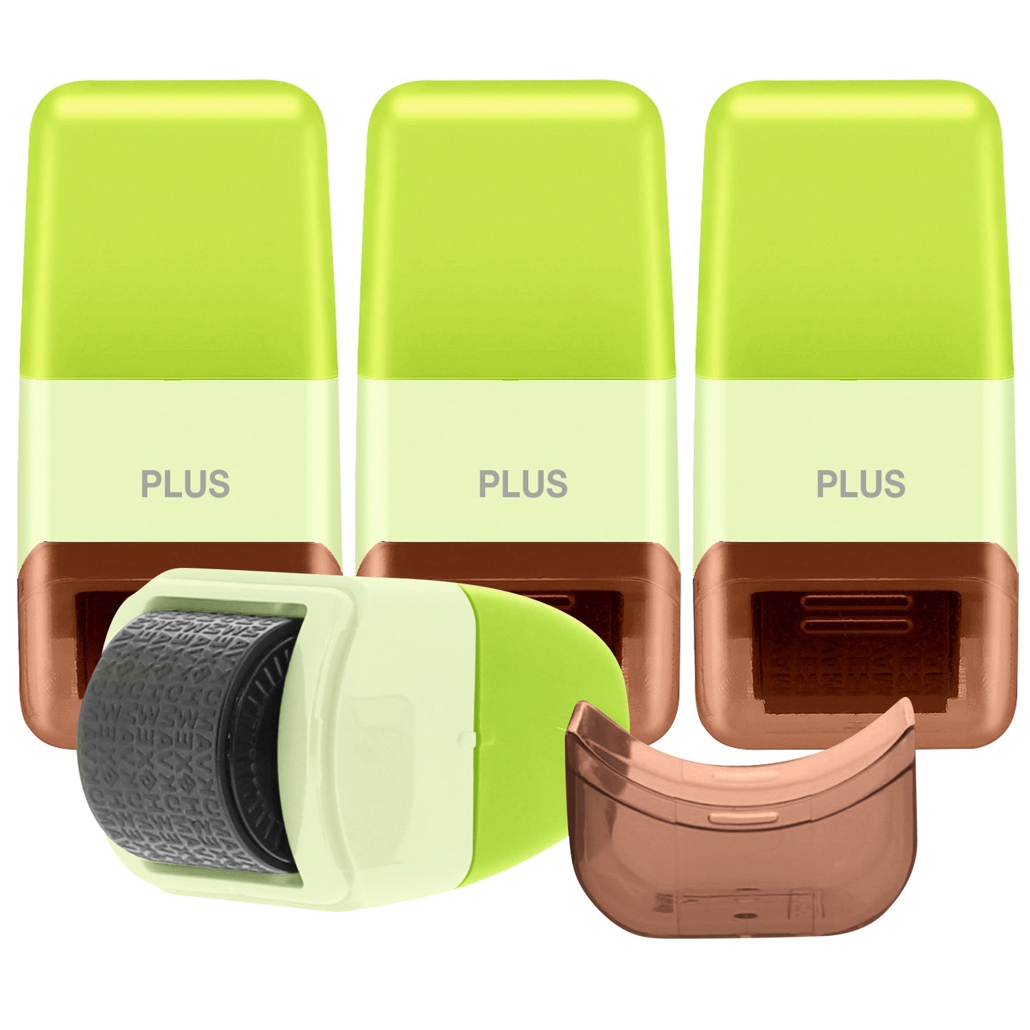 Three green and copper kitchen scrubber sets on a white background