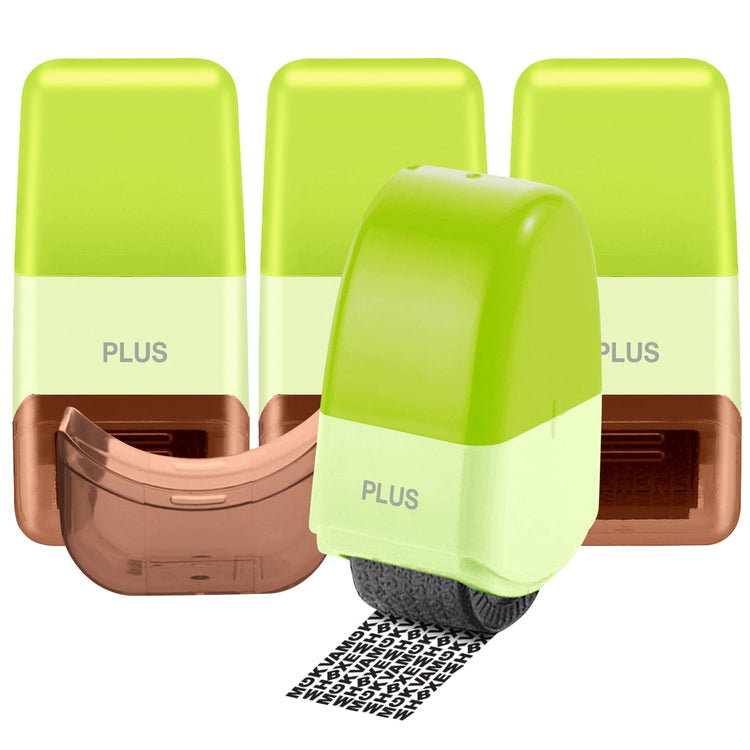 Green and brown stamp with 'PLUS' branding on a white background