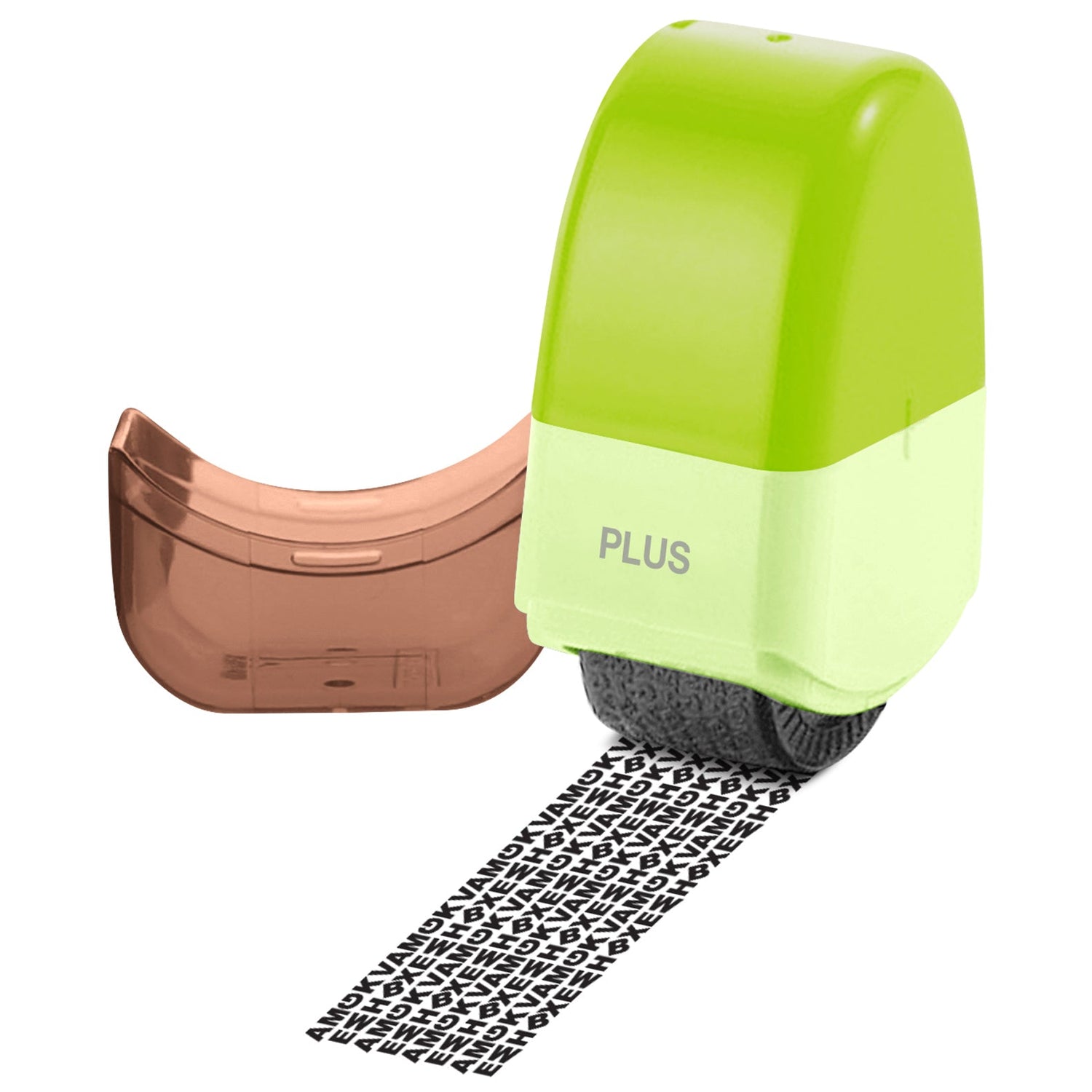 Green stamp with a patterned ink pad on a white background