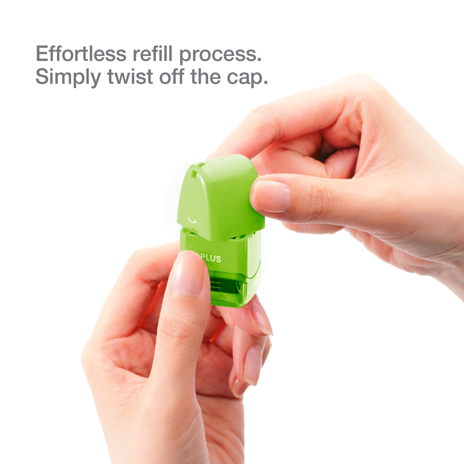 Green refillable product with text on effortless refilling process