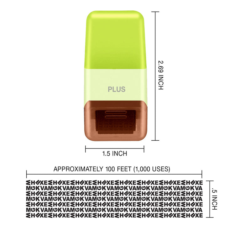 Measurement chart of a green and brown device with dimensions and text on a white background