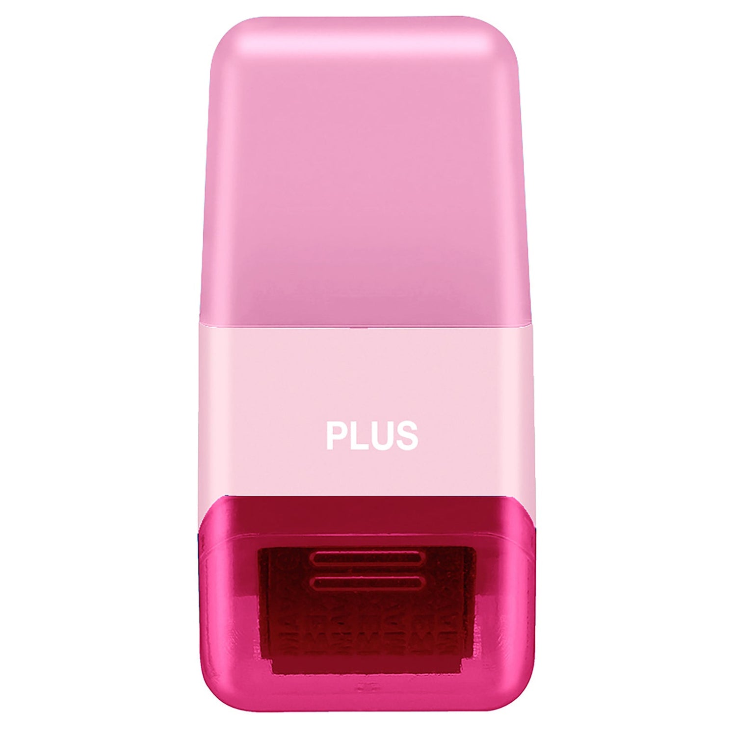 Pink and red device with 'PLUS' branding on a white background