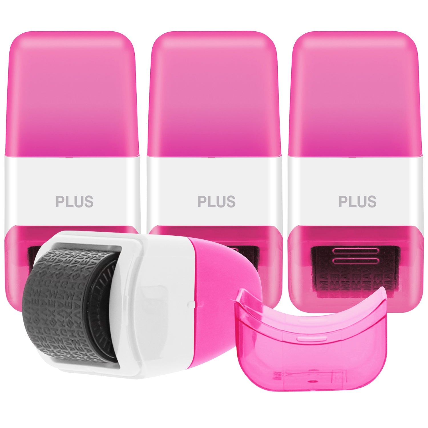 Three pink and white hair removal devices on a white background