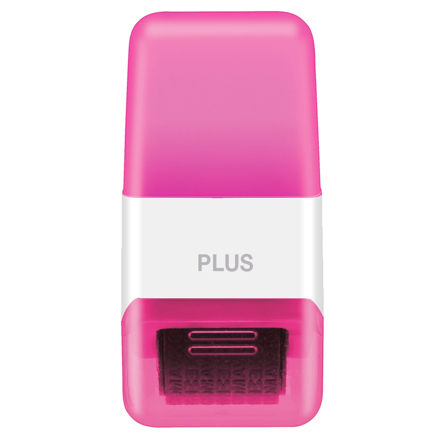 Pink and white device with 'PLUS' branding on a white background