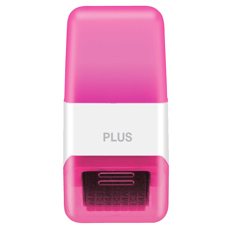 Pink and white device with 'PLUS' branding on a white background