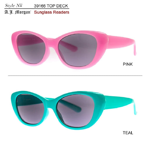 TOP DECK - 2 PACK - FULL LENS SUNGLASS READER - PINK+TEAL