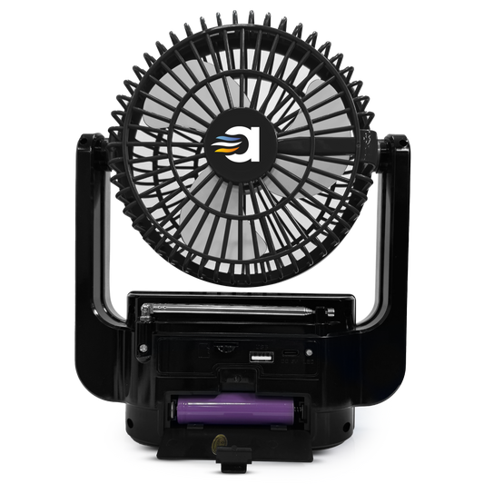 AirBro-Rechargeable Fan & Speaker – AM/FM/SW Radio, 3-Speed Fan, Bluetooth, MP3, Type-C Charging