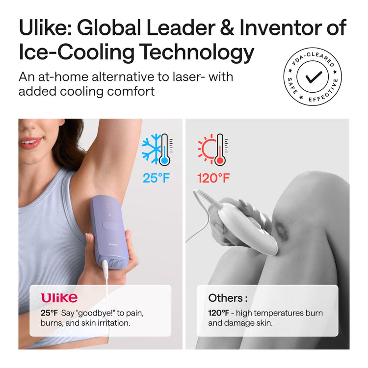 Advertisement for Ulike ice-cooling technology with temperature comparison and product usage.