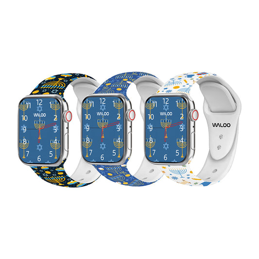 Hanukkah Themed Silicone Sport Band For Apple Watch  (2 Pack)