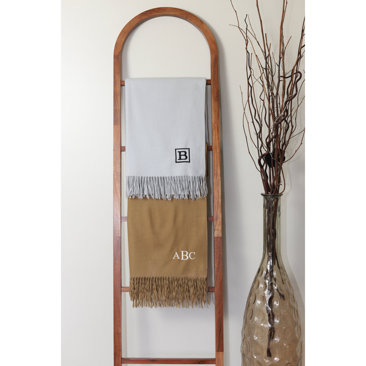 SPECIAL OFFER Sandalwood Faux Cashmere throw with single letter embroidered initial