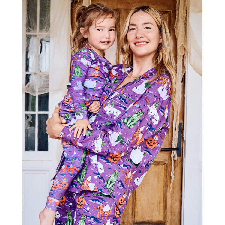 Halloween House Cats - Long PJ Set - Purple Tonic