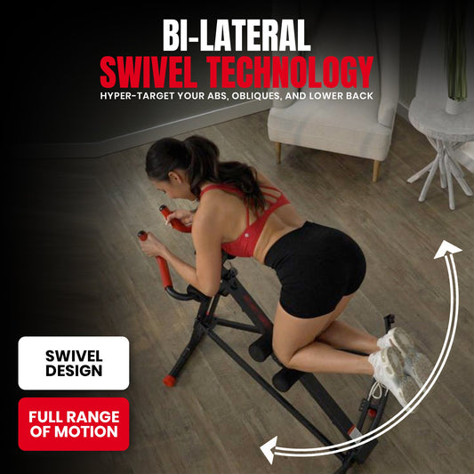Black and red exercise machine on a gray background