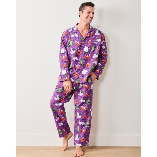 Halloween House Cats - Men's Long PJ Set - Purple Tonic