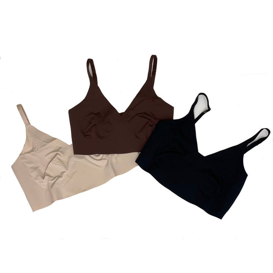 Brown sports bra worn by a person on a white background