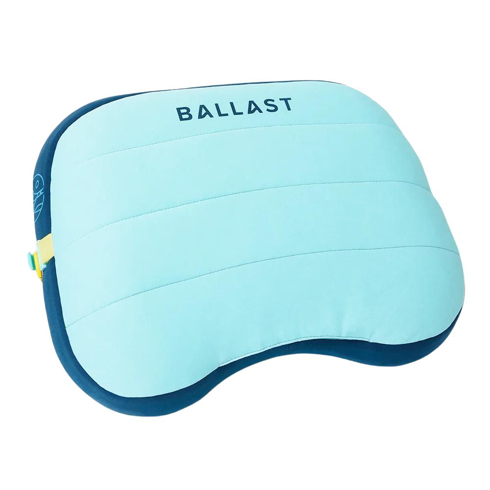 Light blue neck pillow with 'BALLAST' branding on a white background
