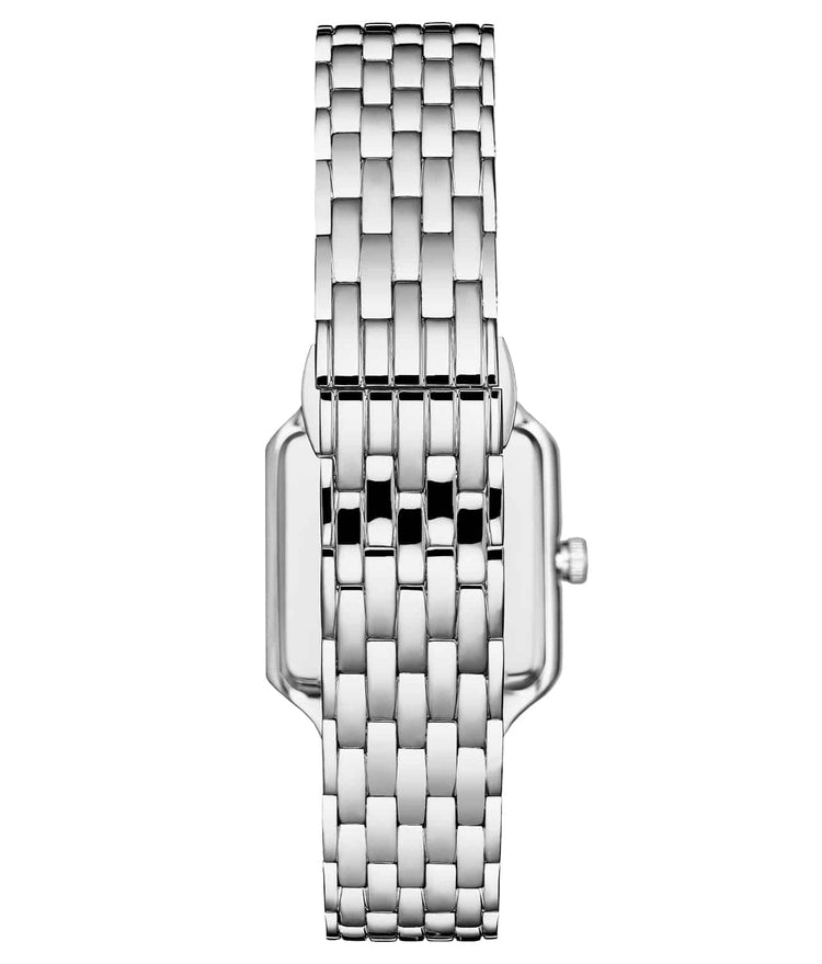 Silver watch with a metallic bracelet on a white background
