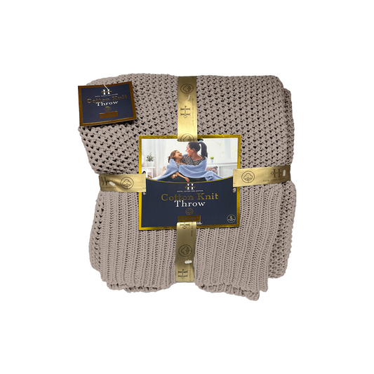 Knitted throw blanket with packaging on a white background