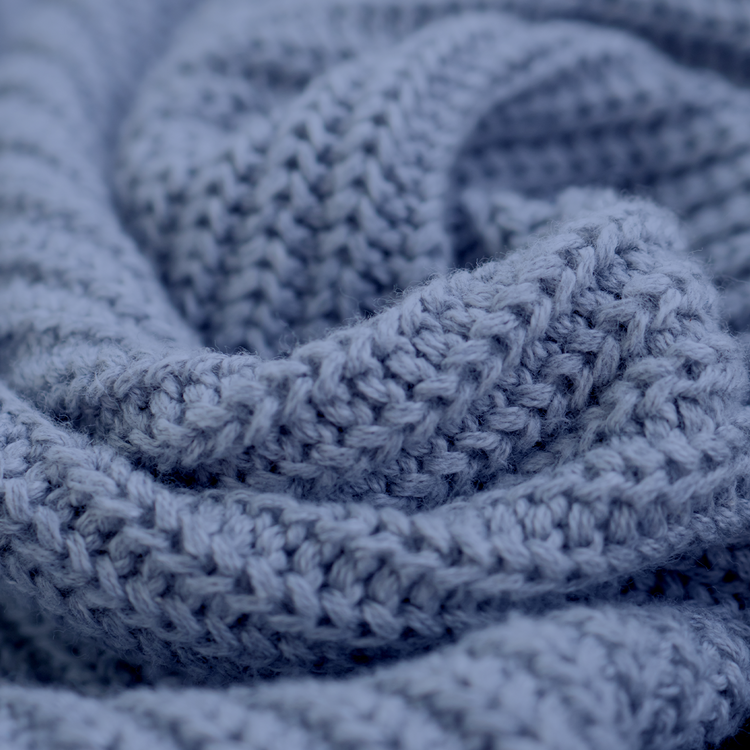 Close-up of a knitted blue fabric texture
