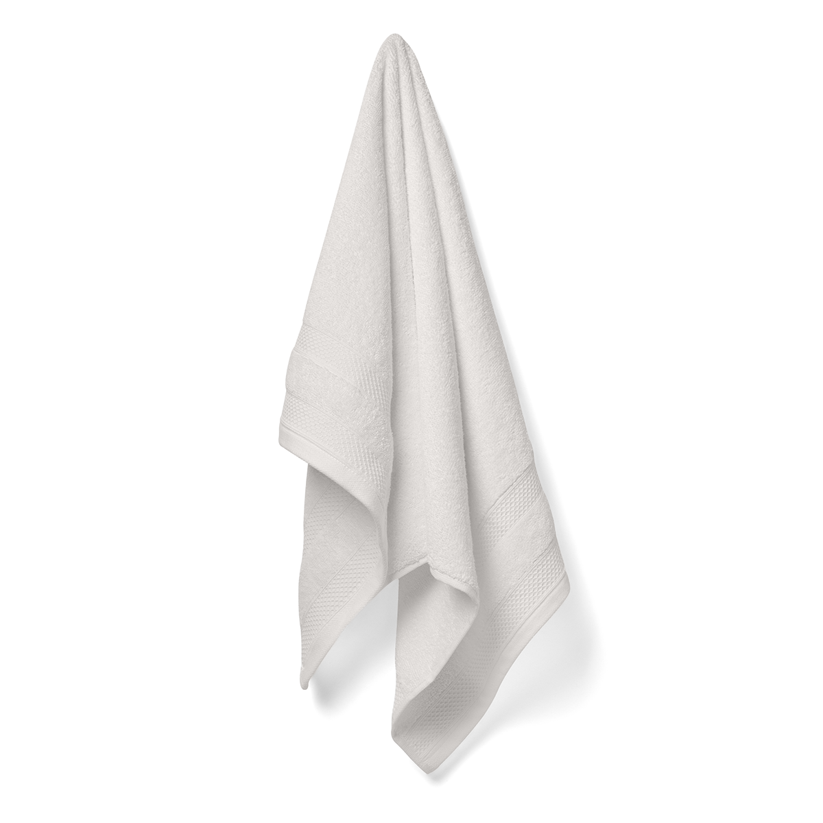 Light gray towel hanging on a white background