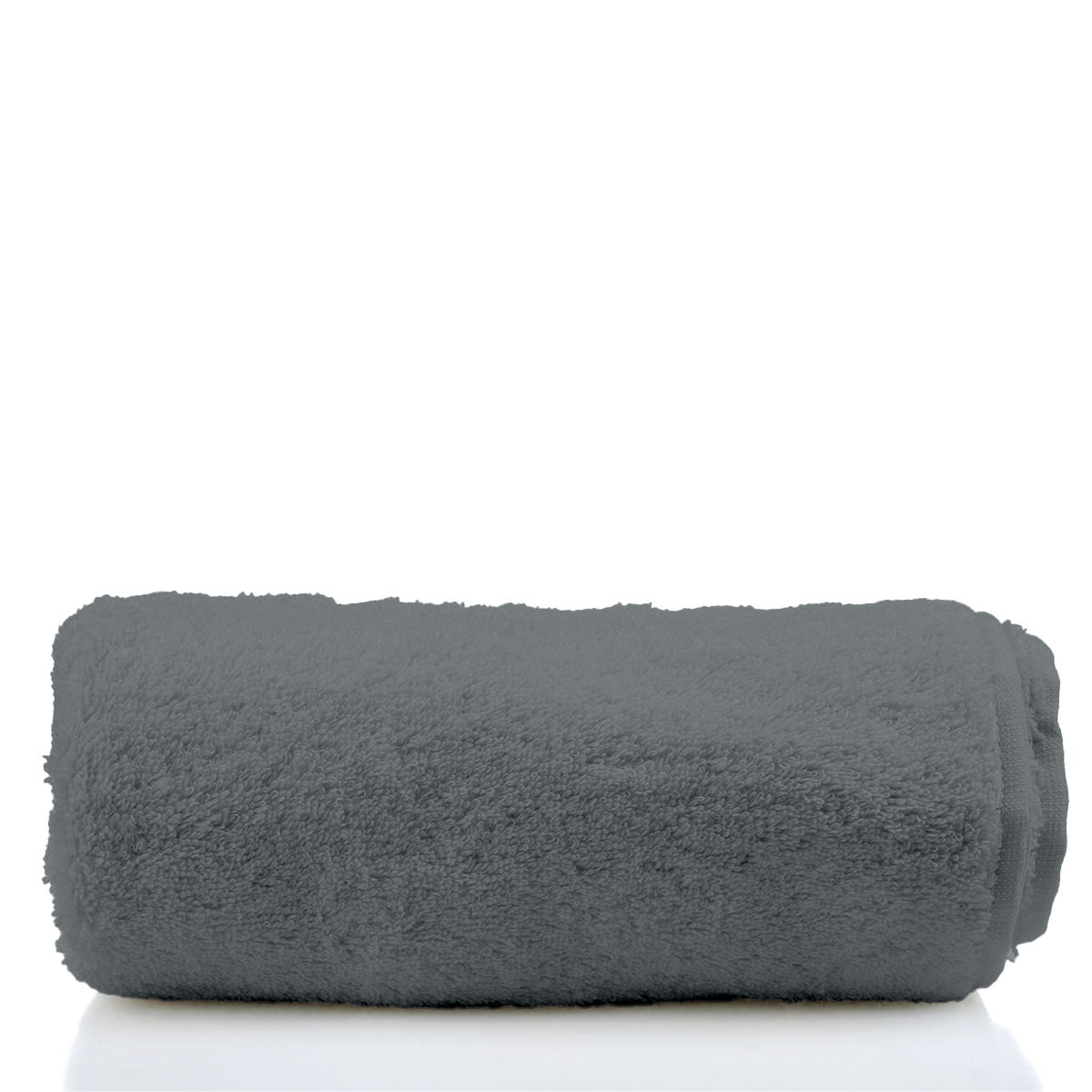 Rolled-up gray towel on a white background