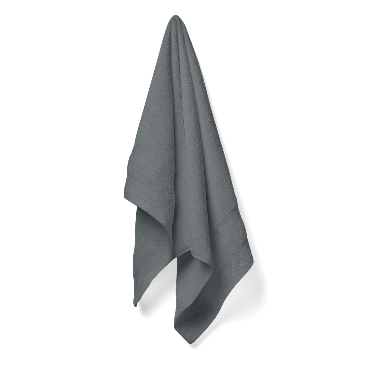 Gray towel hanging on a white background