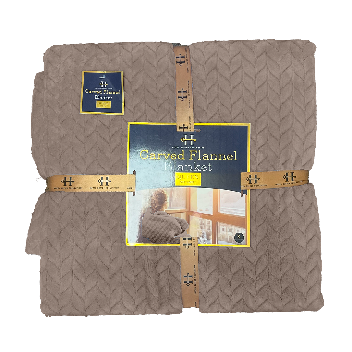 Carved Flannel blanket with packaging on a white background