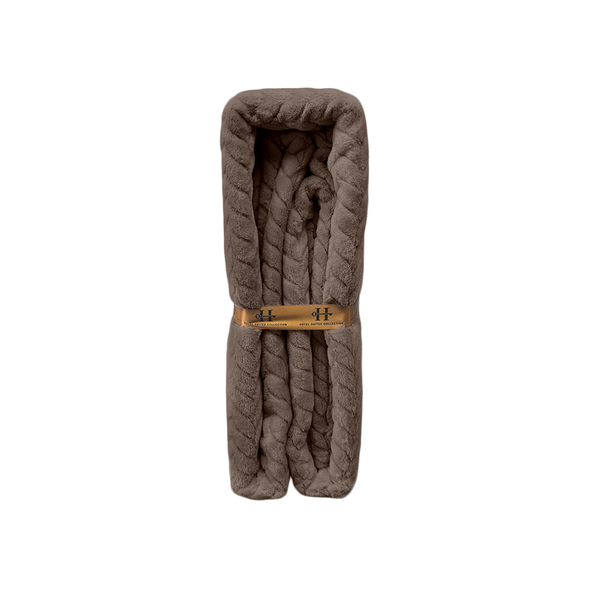 Folded blanket with a gold buckle on a white background