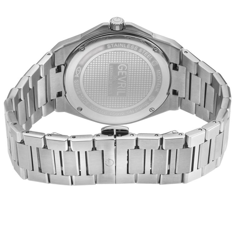 Silver watch with metal bracelet on a white background