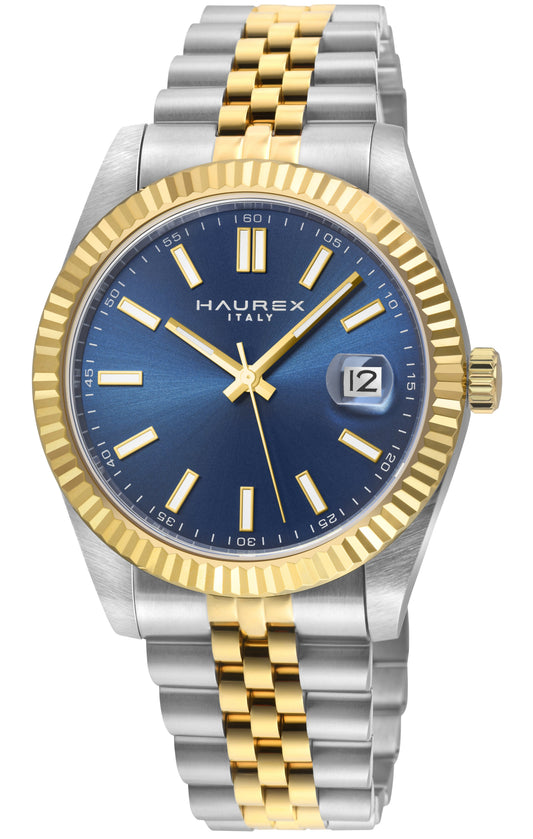 Haurex watch with two-tone metal strap on a white background
