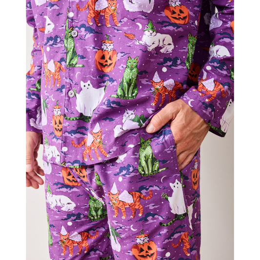 Halloween House Cats - Men's Long PJ Set - Purple Tonic