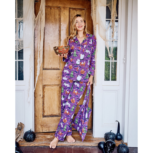 Halloween House Cats - Long PJ Set - Purple Tonic