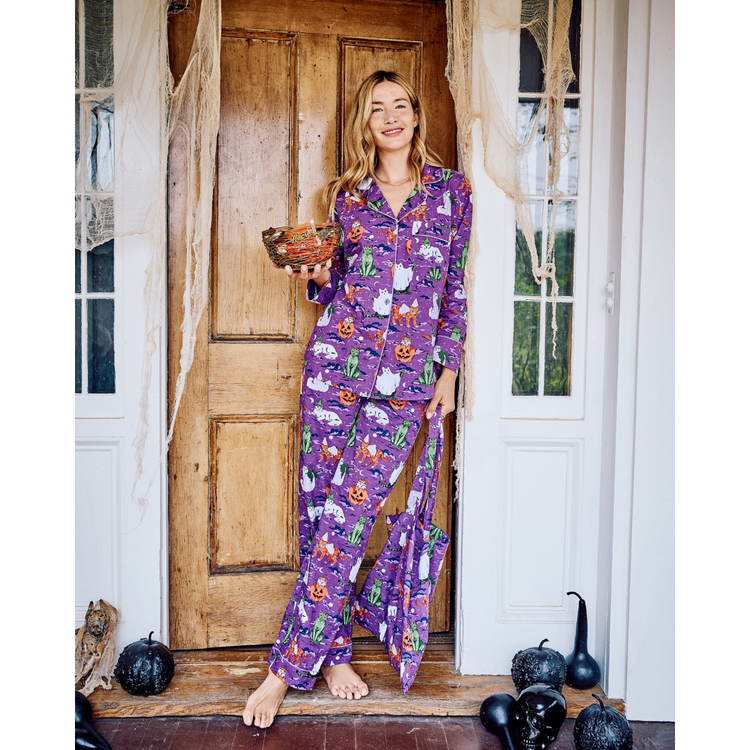 Halloween House Cats - Long PJ Set - Purple Tonic